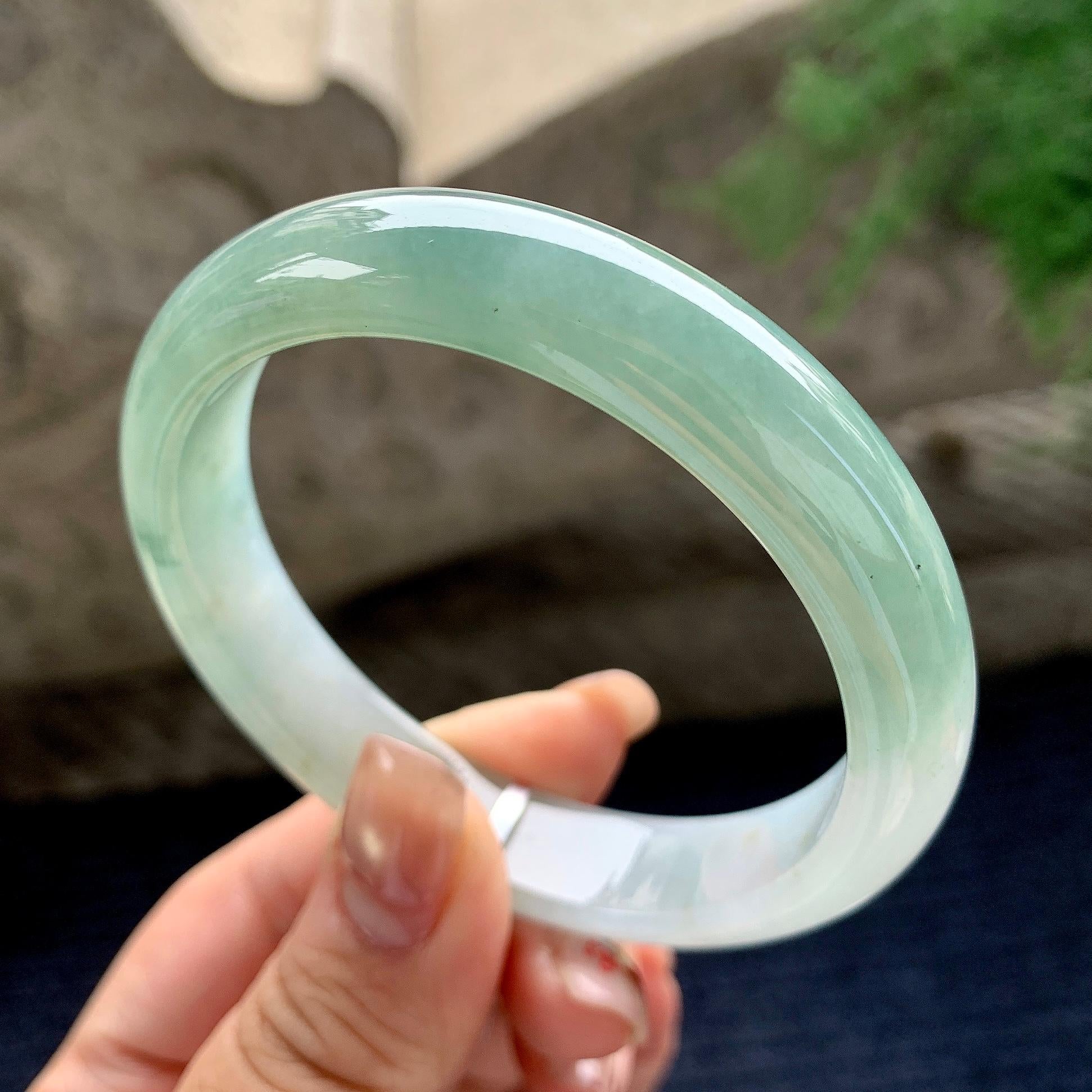 细糯种油青半山水正圈平安镯 57.4圈口 天然缅甸A货翡翠（yc358886）