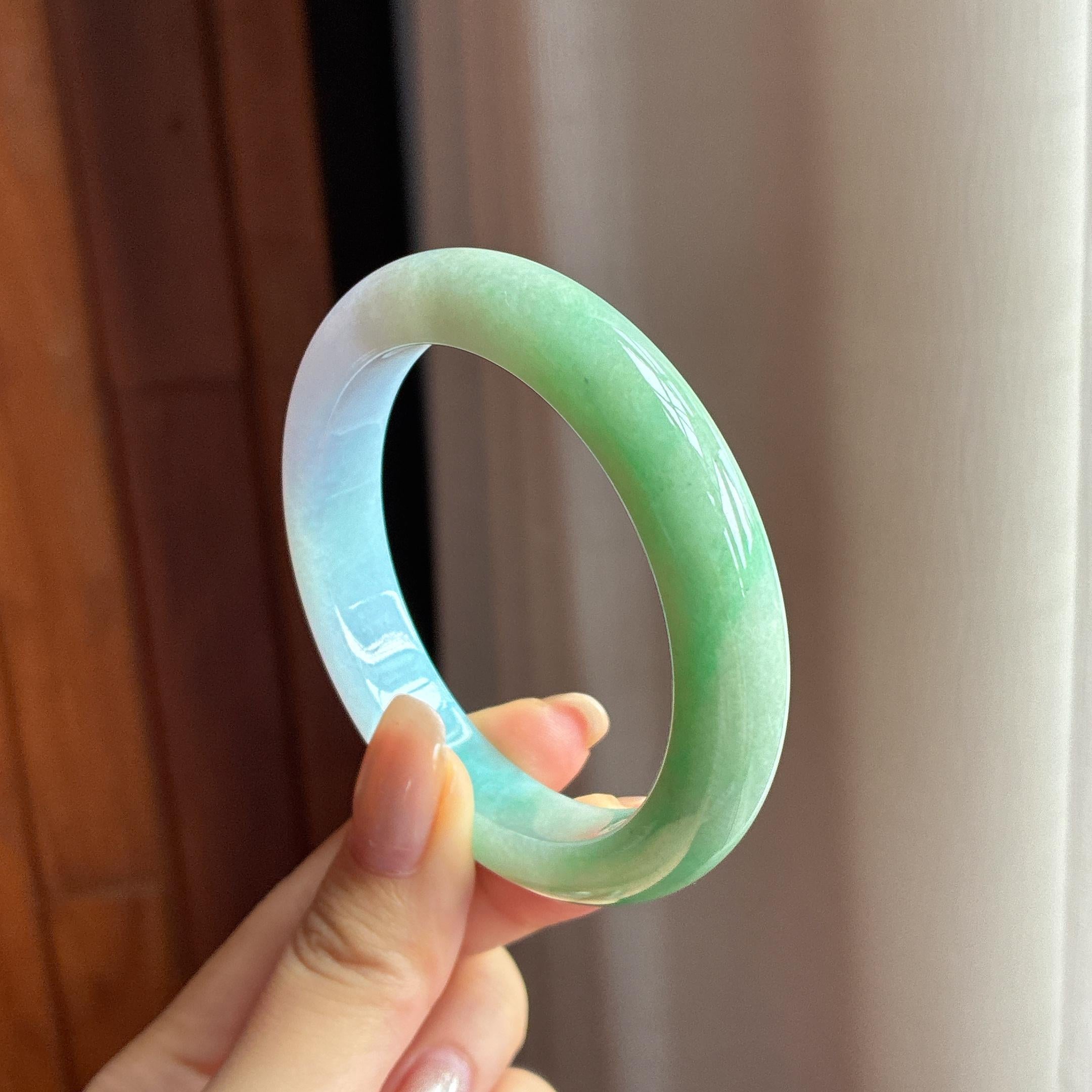 细糯种半山半水正圈平安镯 54圈 天然缅甸A货翡翠（yc440043）