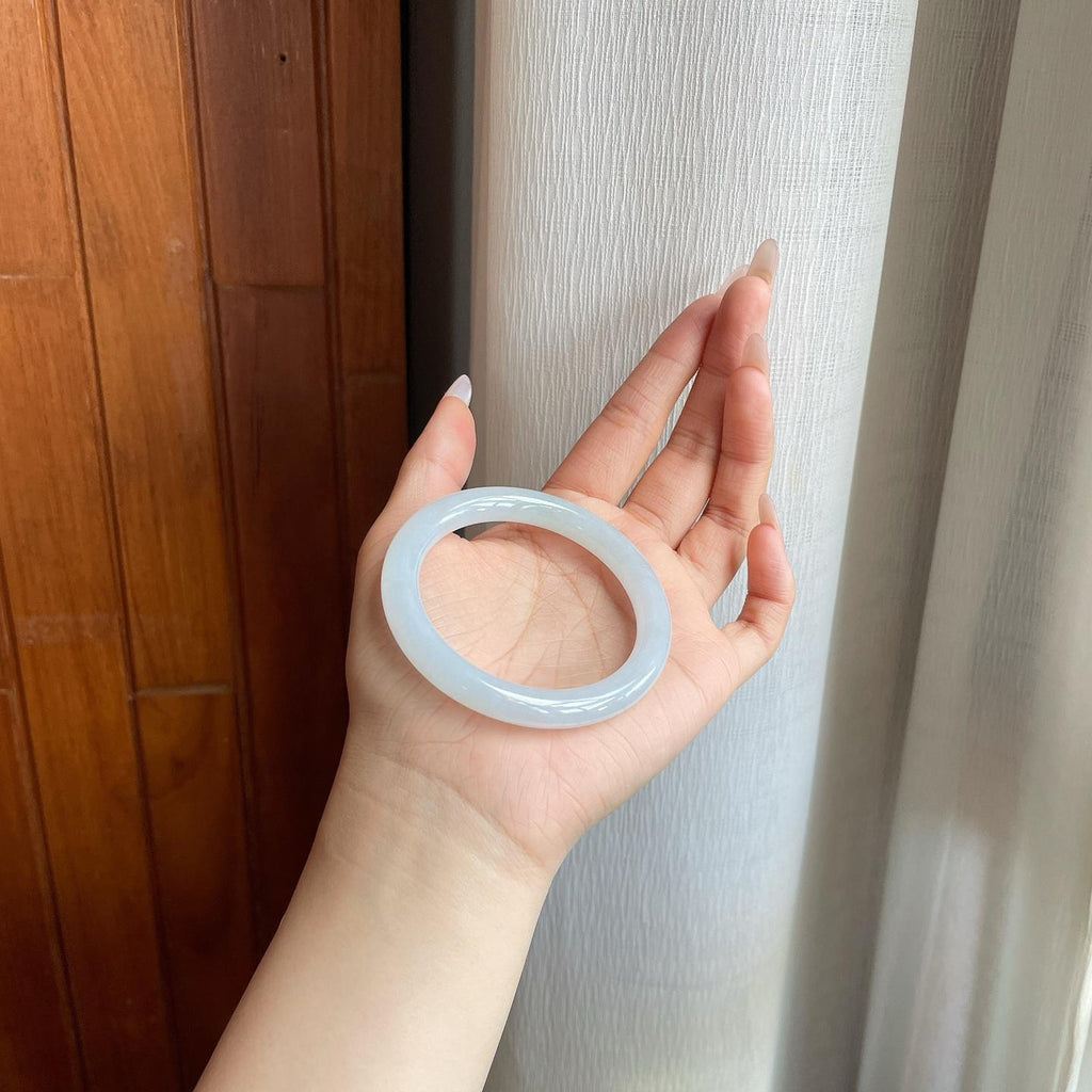 糯冰白月光翡翠圆条手镯（53.8mm）（yc284951）