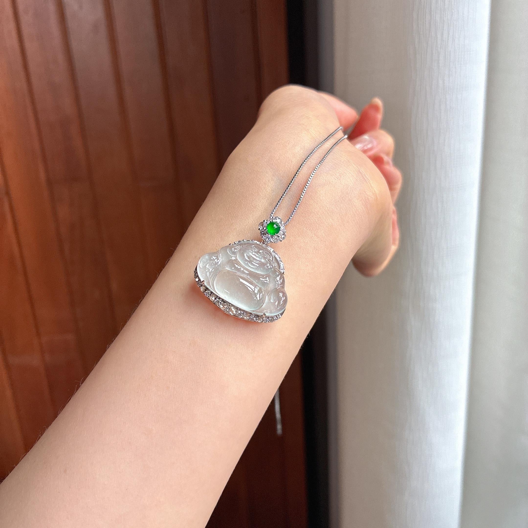 Phật công ngọc phỉ thúy băng chủng không màu đính vàng 18k (yc450440)
