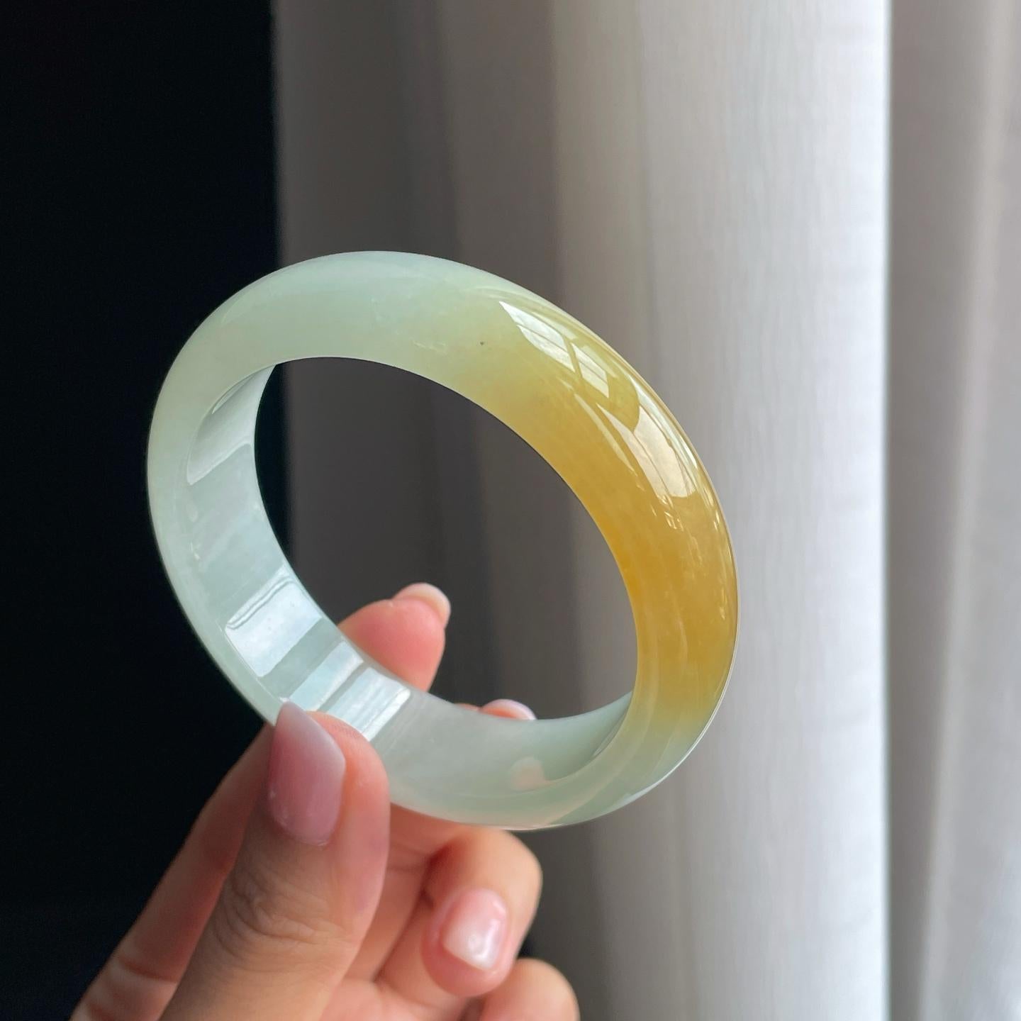 冰种黄翡宽版翡翠平安镯（58.2mm）（yc391403）
