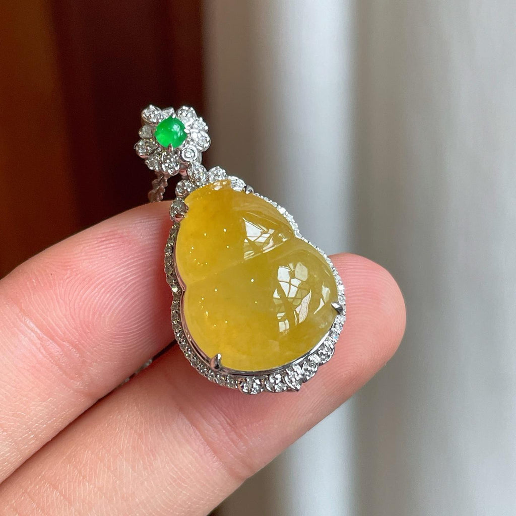 18k真金真钻镶冰种黄翡葫芦（yc248483）