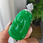 18k金钻镶糯冰种满绿如意挂件（yc214627）
