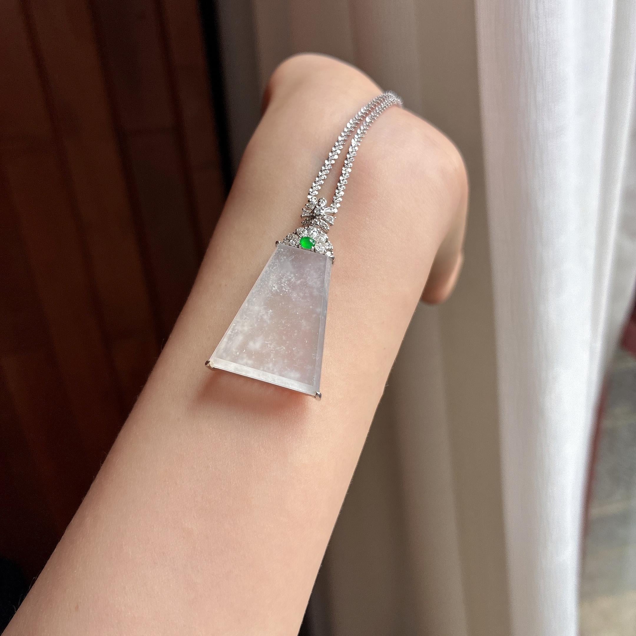 18k金镶冰种雪花棉无事牌挂件 天然缅甸A货翡翠（yc495759）