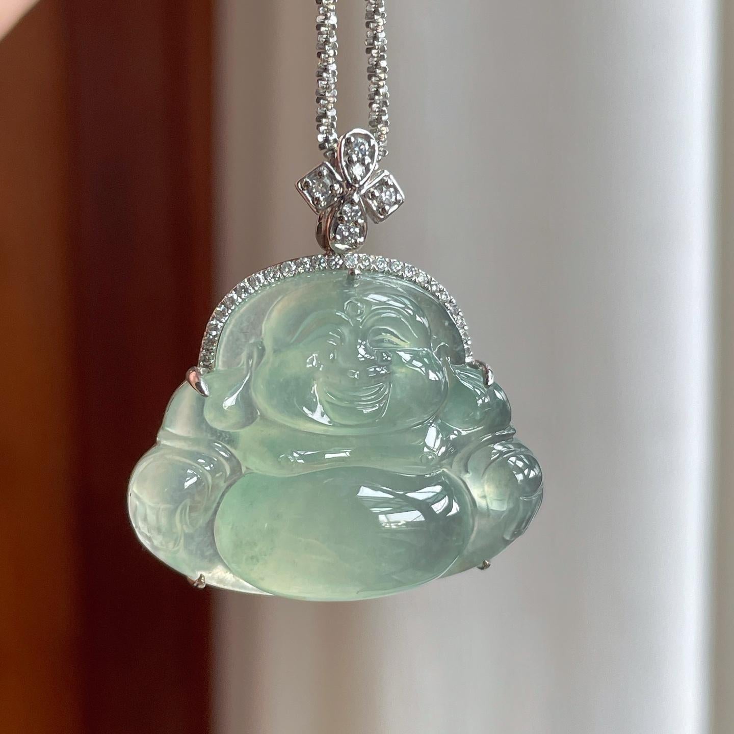 18k金钻镶冰种晴底翡翠佛公（yc263548）