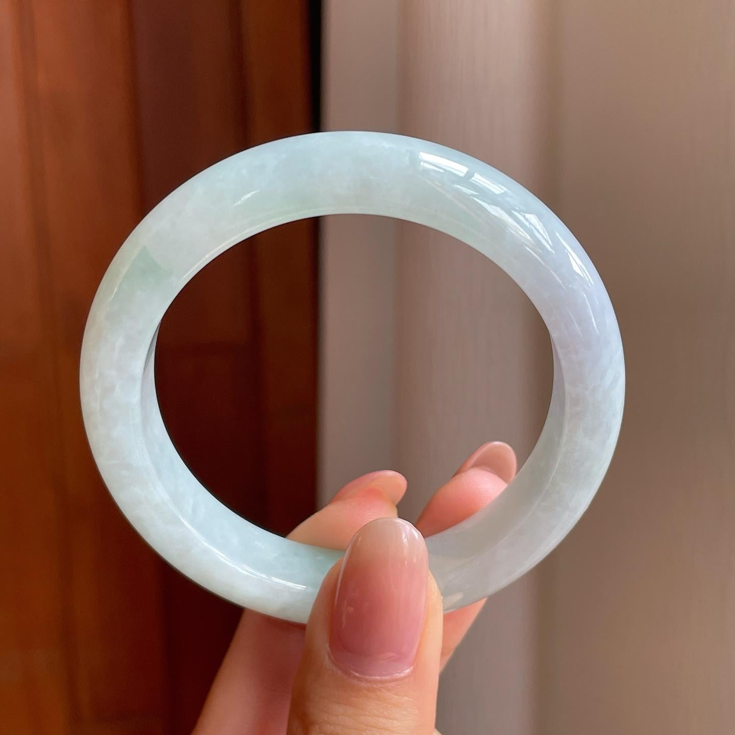 糯冰带色翡翠平安镯（50.5mm)（yc345411）