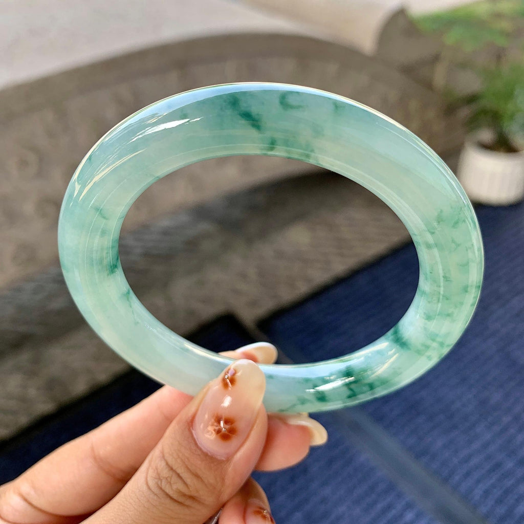 糯冰种飘花圆条手镯（57.7mm）（yc248141）