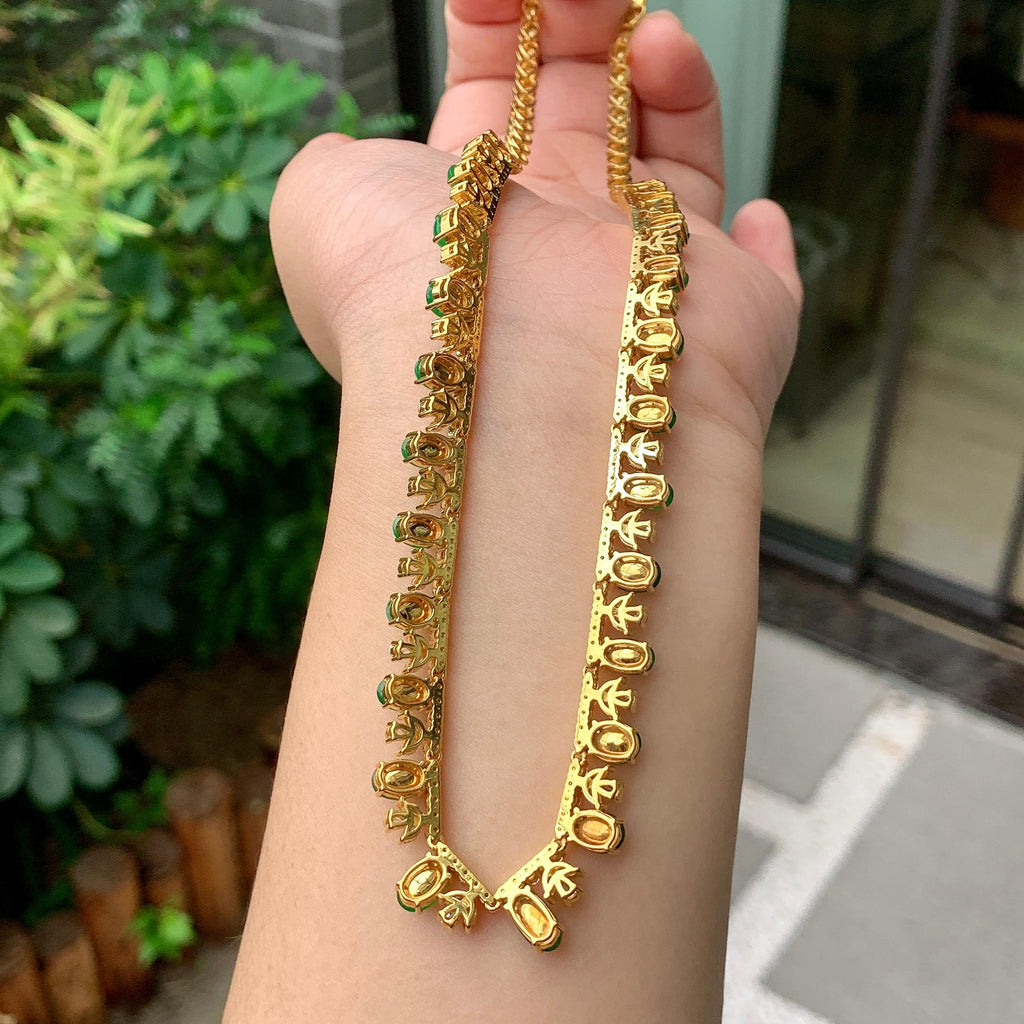 18K金钻镶糯冰种满绿蛋面套链（yc261128）