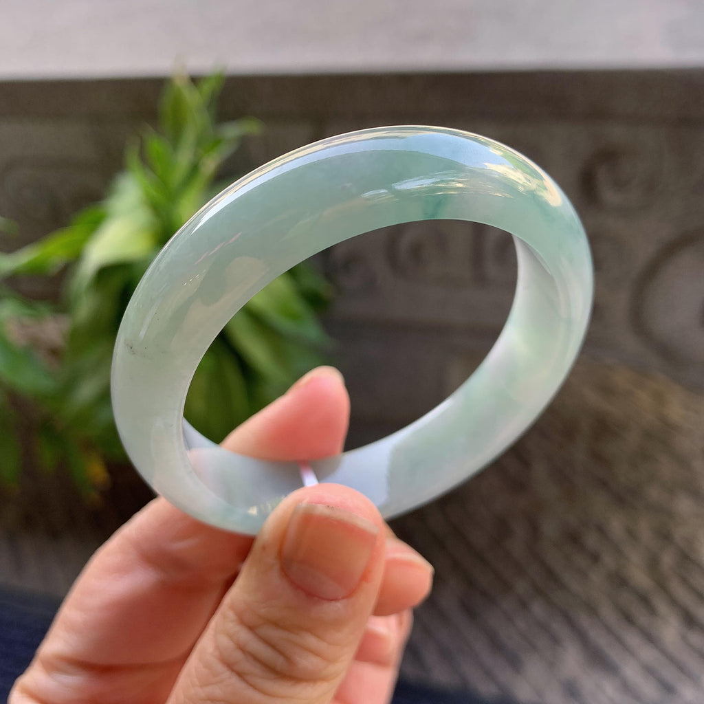 小圈口 细糯种晴底飘蓝花正圈平安镯52.2圈口 天然缅甸A货翡翠（yc330290）