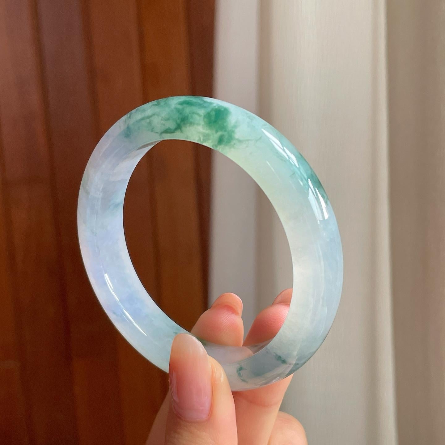 冰种飘花翡翠平安镯（53.8mm)（yc363436）