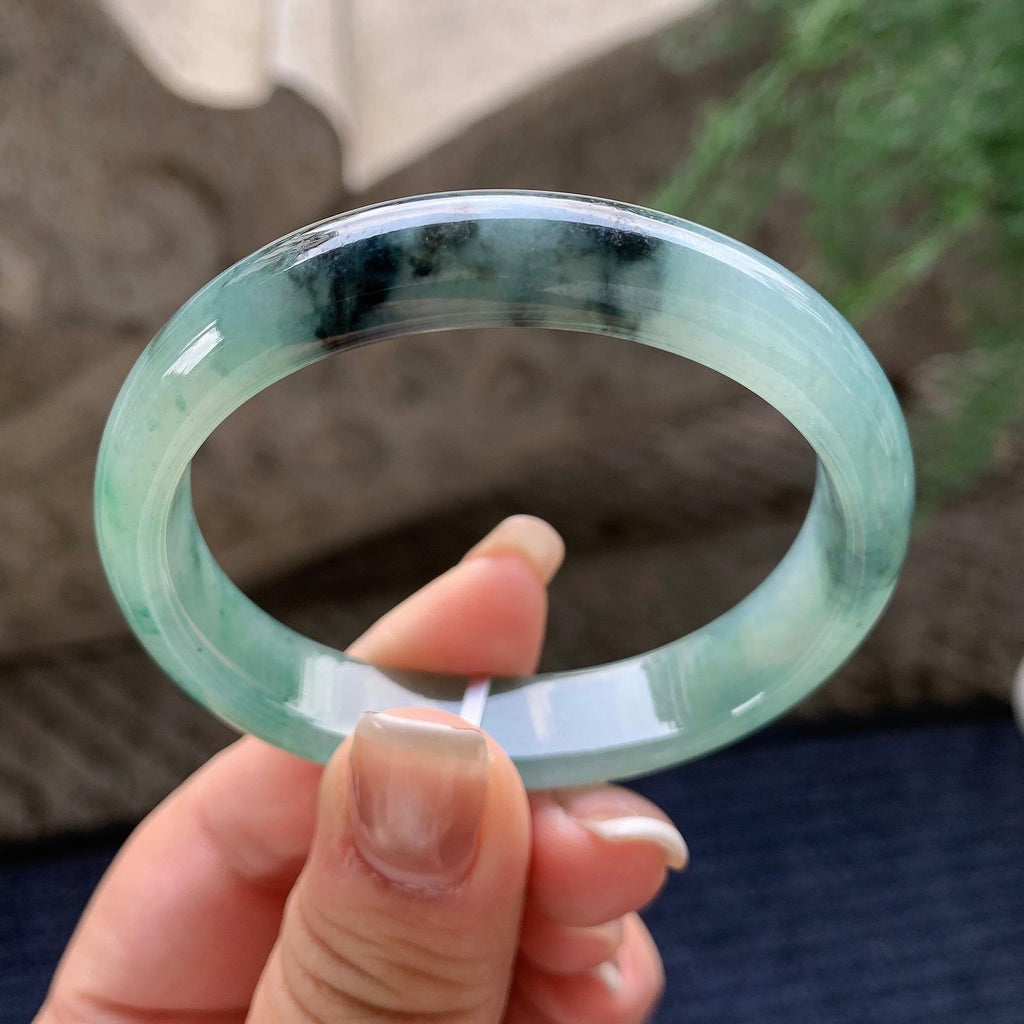 小圈口 糯冰种飘蓝花贵妃手镯 53.8圈口 天然缅甸A货翡翠（yc381959）