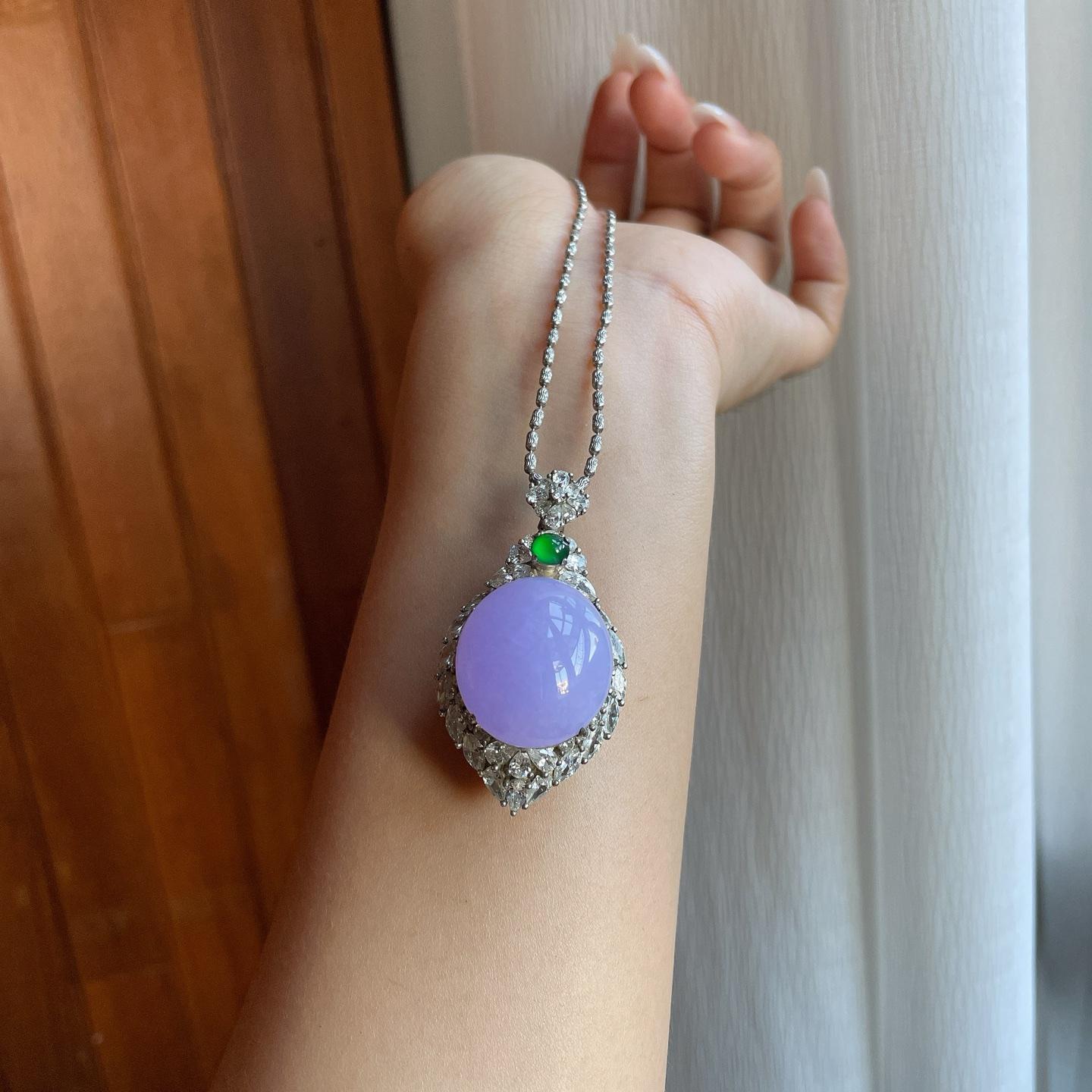 铜托糯冰紫罗兰翡翠蛋面（yc261408）