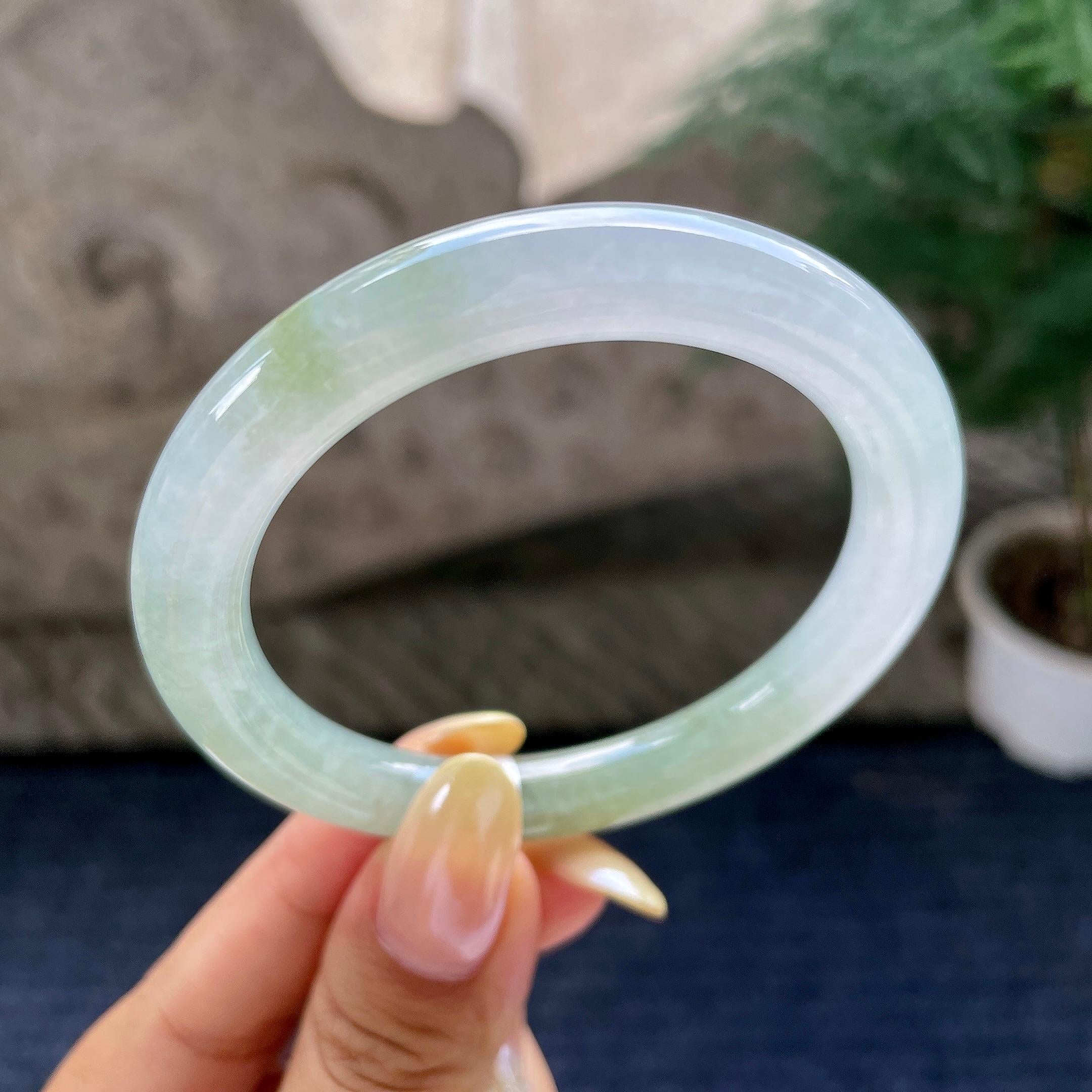 小圈口 细糯种晴底圆条手镯53.8圈 天然缅甸A货翡翠（yc483955）