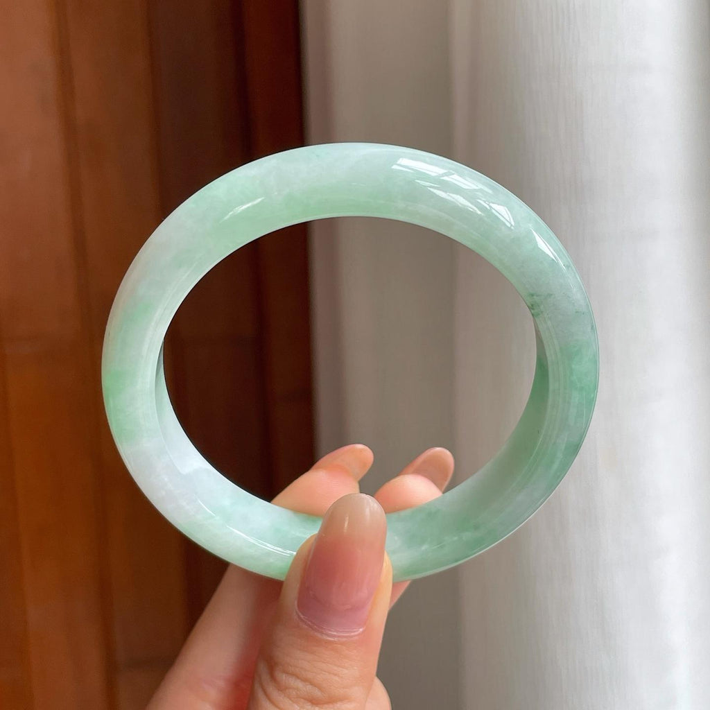 糯冰带色翡翠平安镯（56.8mm)（yc370293）