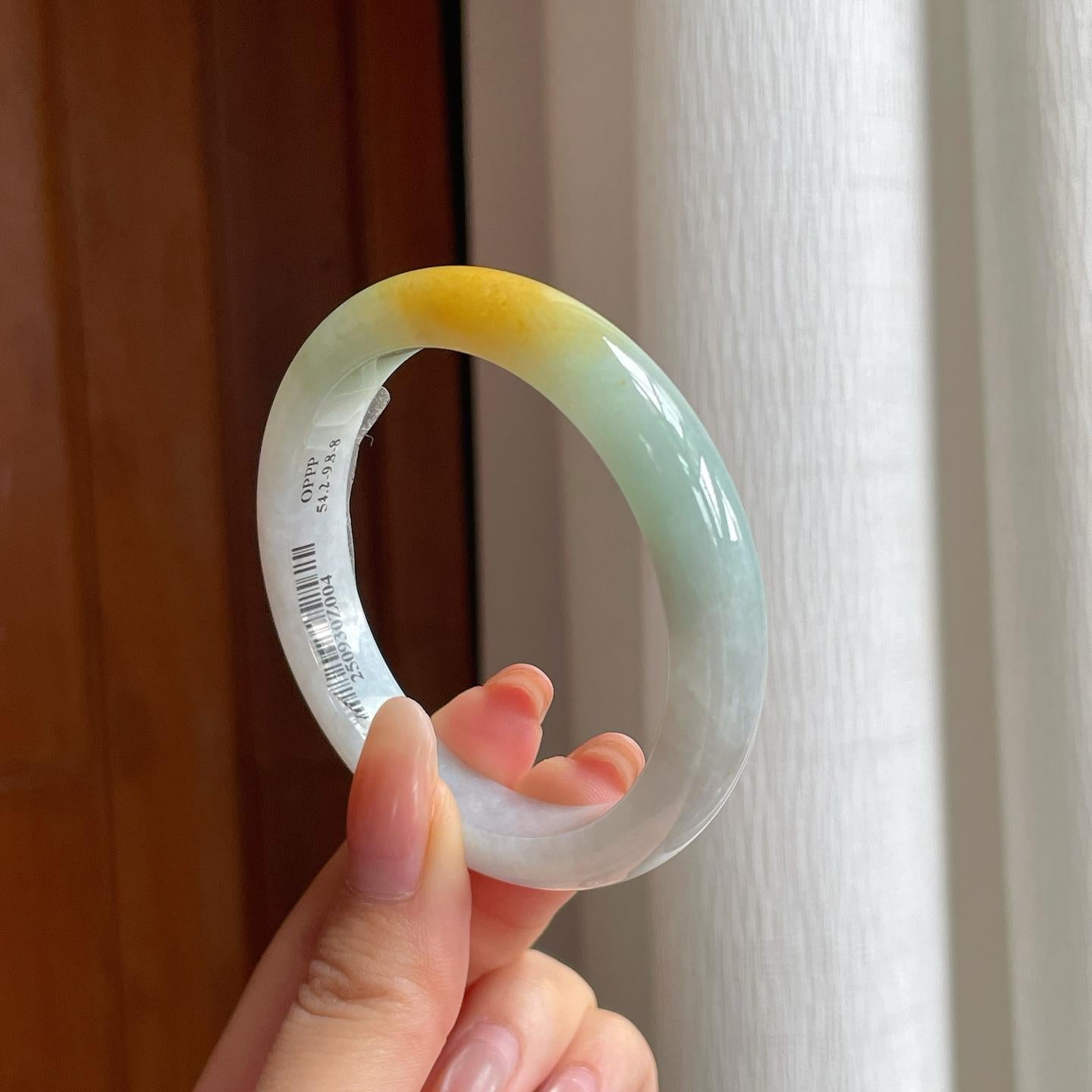 糯冰黄加绿翡翠平安镯（53.6mm)（yc365764）