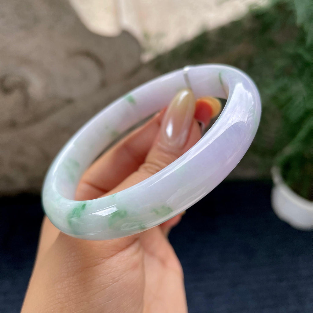 大圈口 细糯种紫罗兰飘花正圈平安镯60.6圈 天然缅甸A货翡翠（yc464091）