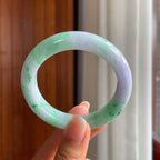 糯冰紫底带色翡翠平安镯（53mm）（yc400228）