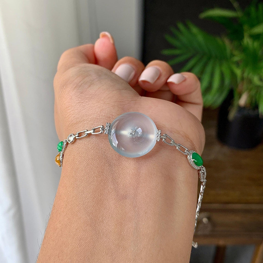 18k金冰种无色平安扣手链（yc231060）