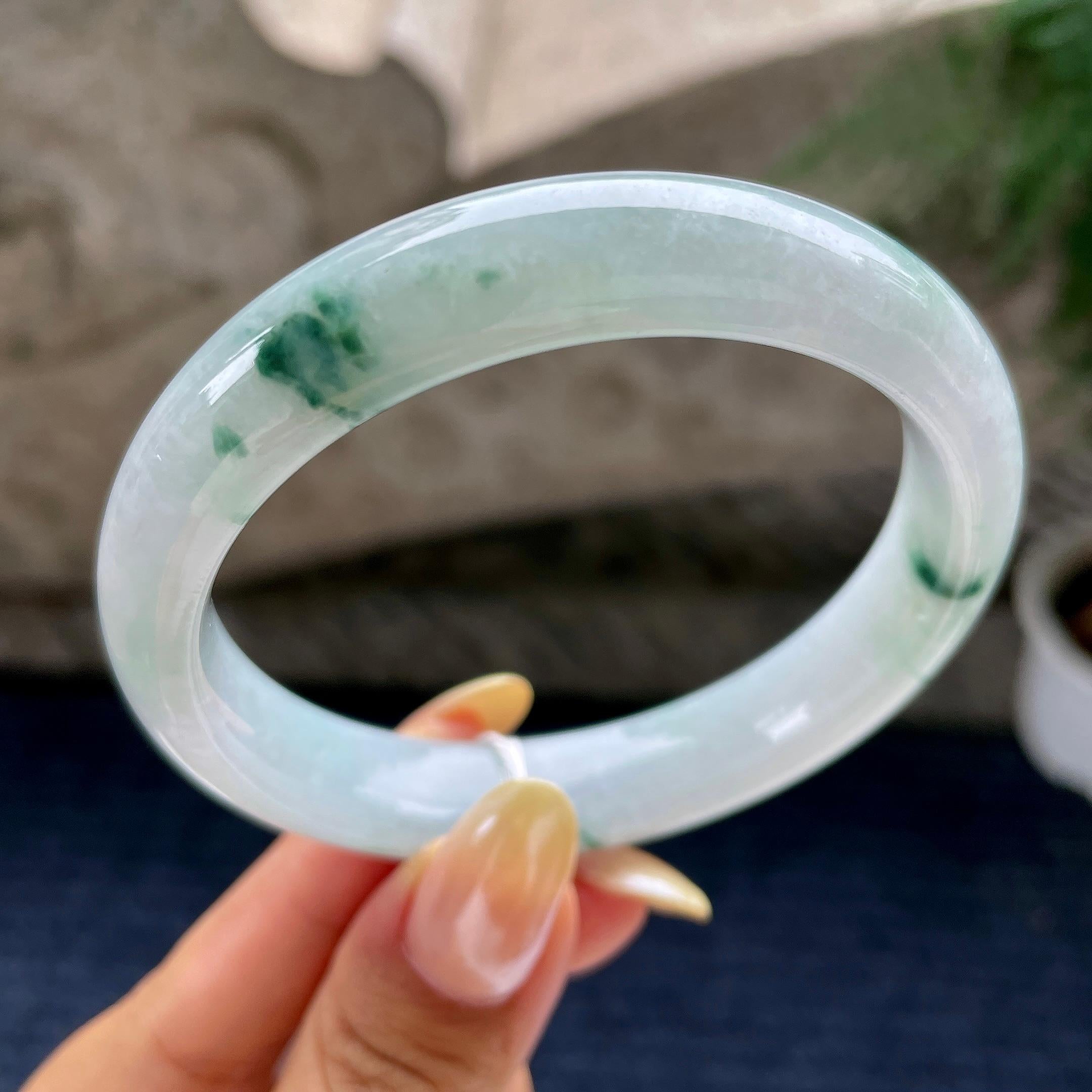 大圈口 细糯种飘花正圈平安镯58圈 天然缅甸A货翡翠（yc460689）