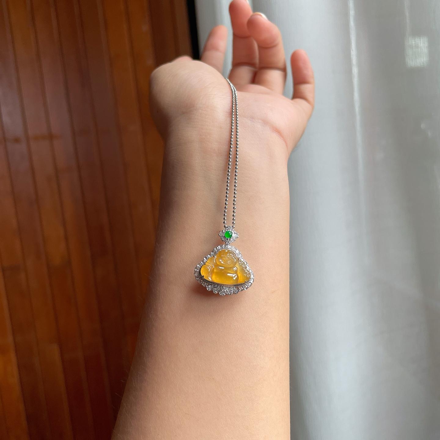 18k金镶冰种黄翡翡翠佛公（yc250559）