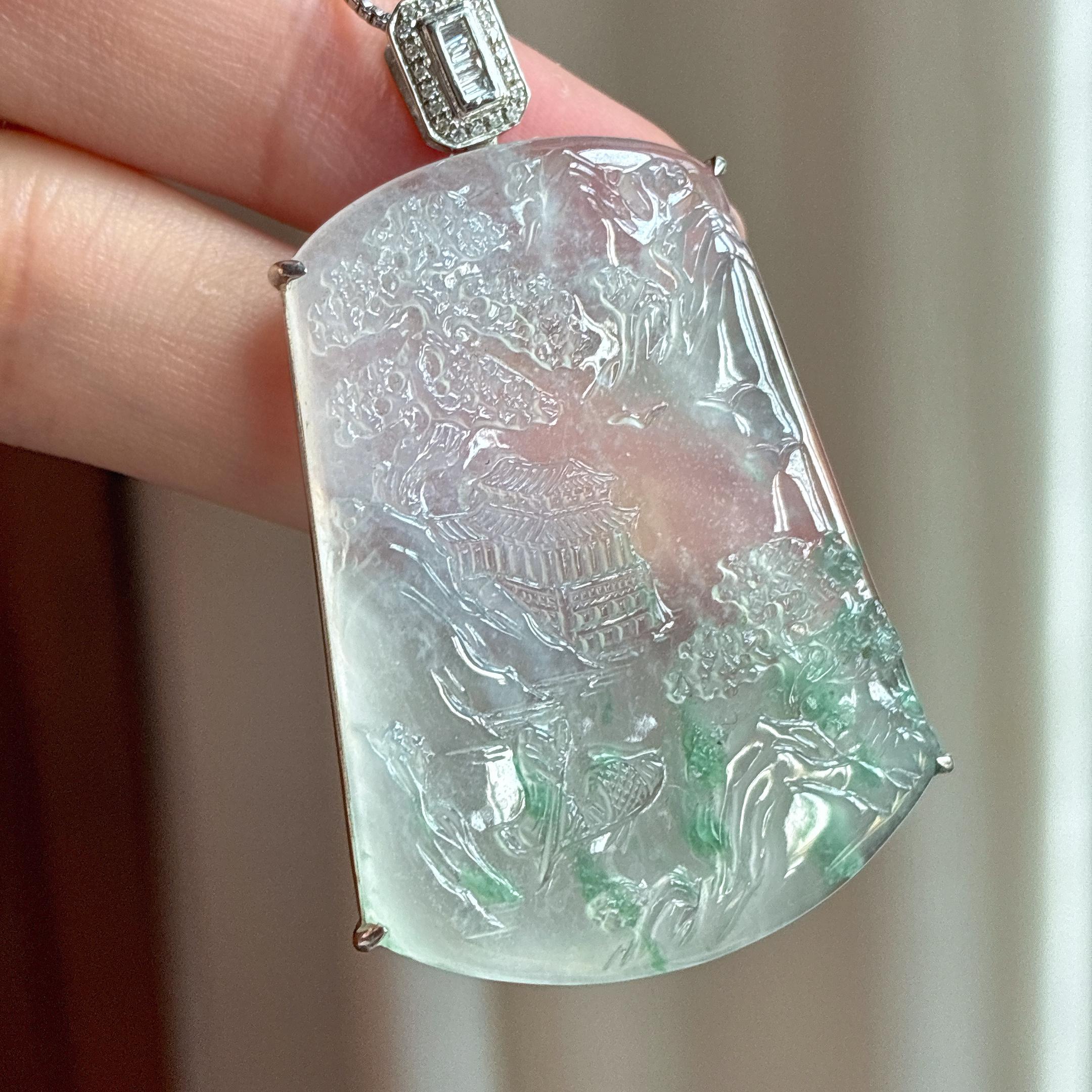 18k金镶冰玻种带色翡翠山水牌（yc428134）