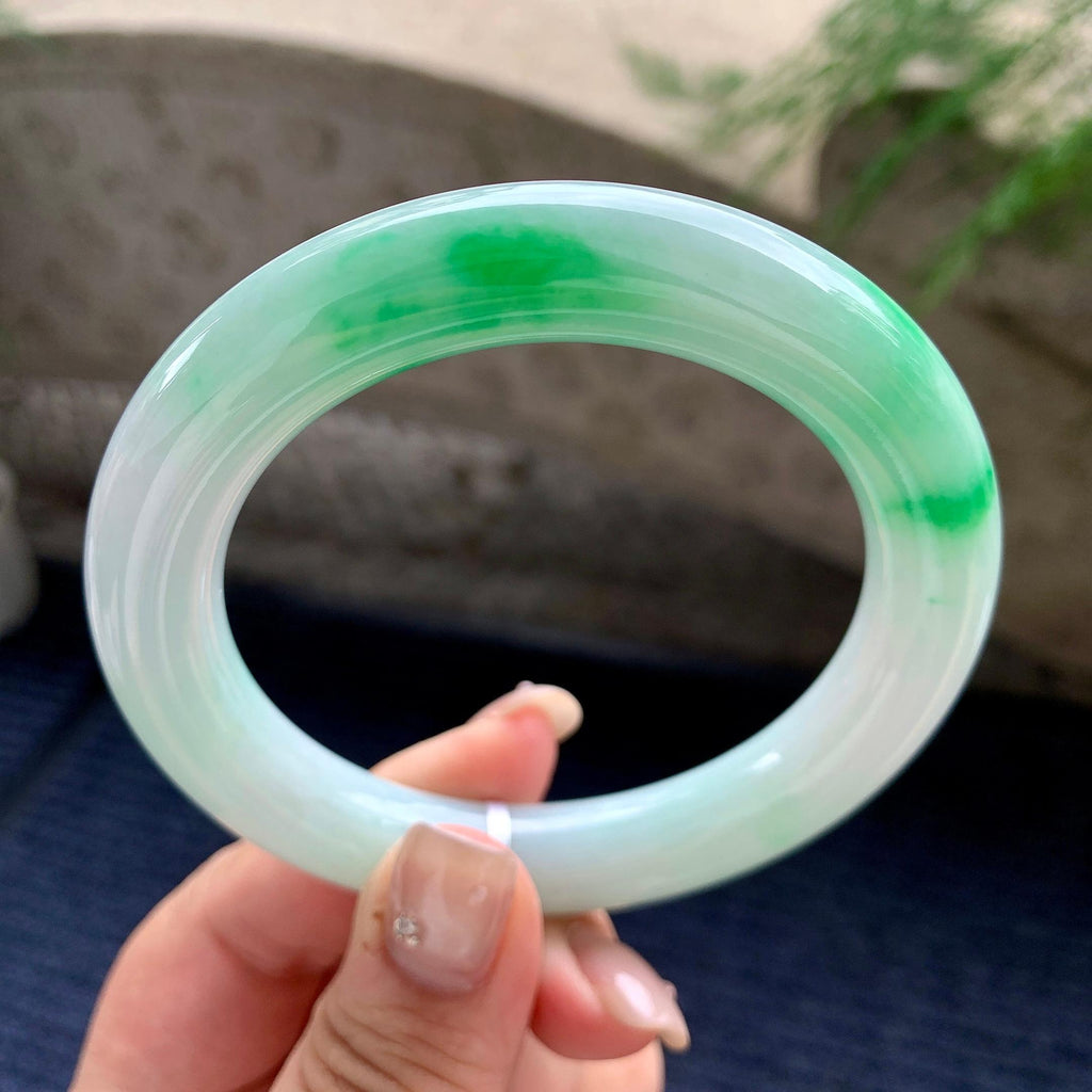 大圈口 细糯种飘阳绿圆条手镯 58.2圈口 天然缅甸A货翡翠（yc464087）