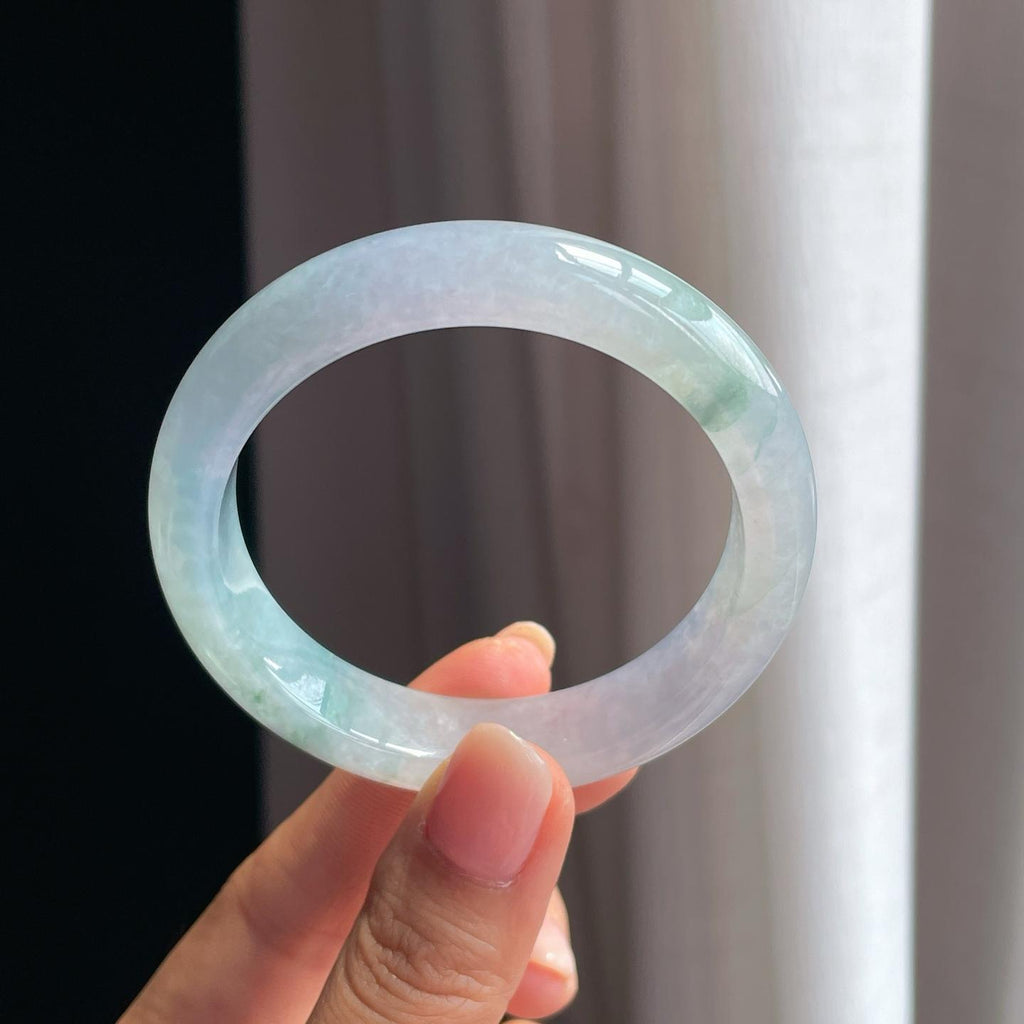 糯冰淡春底飘花翡翠平安镯（54mm)（yc376792）