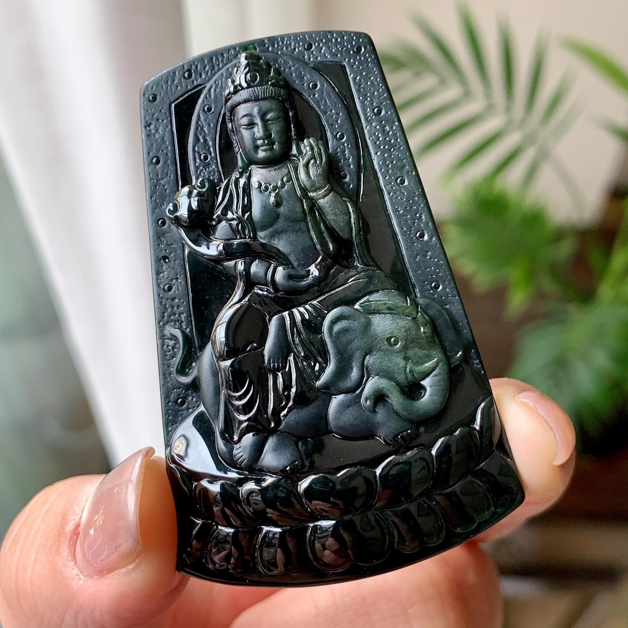 细糯种普贤菩萨挂件 天然缅甸A货翡翠（yc351363）