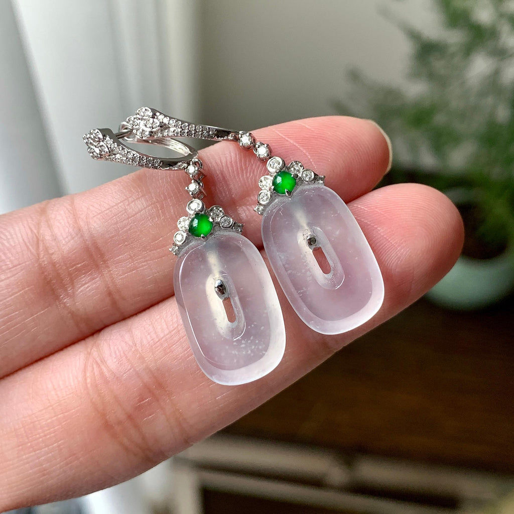 18K金钻镶糯冰种无色方糖耳坠（yc248184）