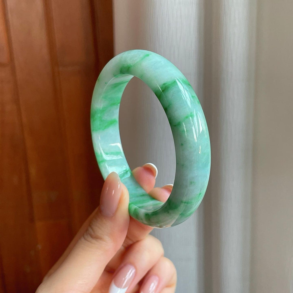 糯冰带色翡翠平安镯（55.6mm)（yc373951）