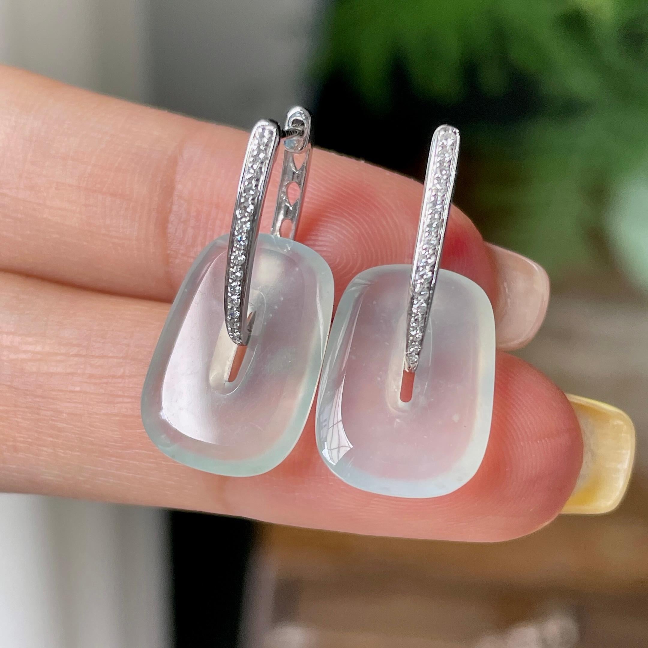 18k金钻镶冰种无色方糖耳坠   天然缅甸A货翡翠（yc362064）