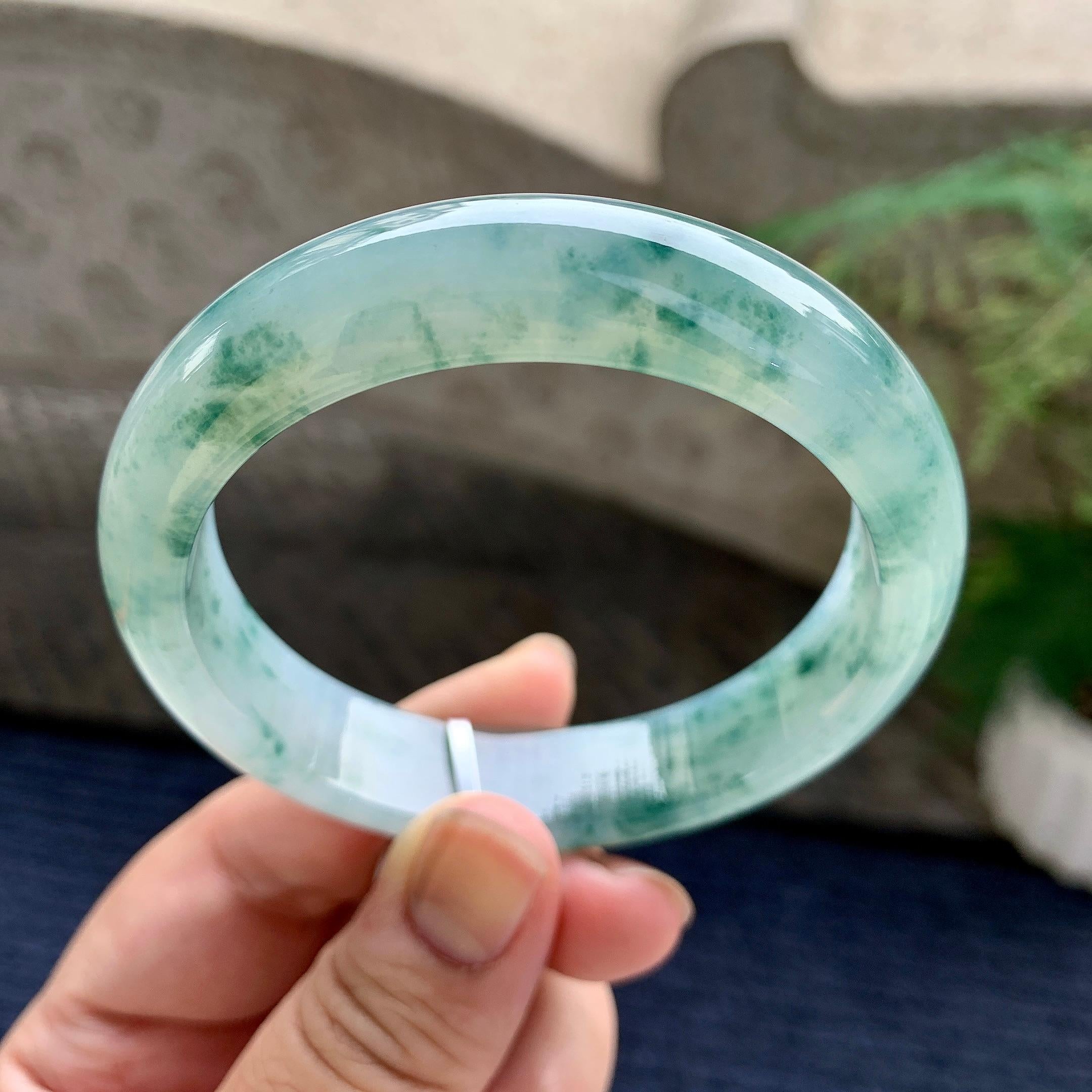 糯冰种飘花平安镯（57.7mm）（yc233900）