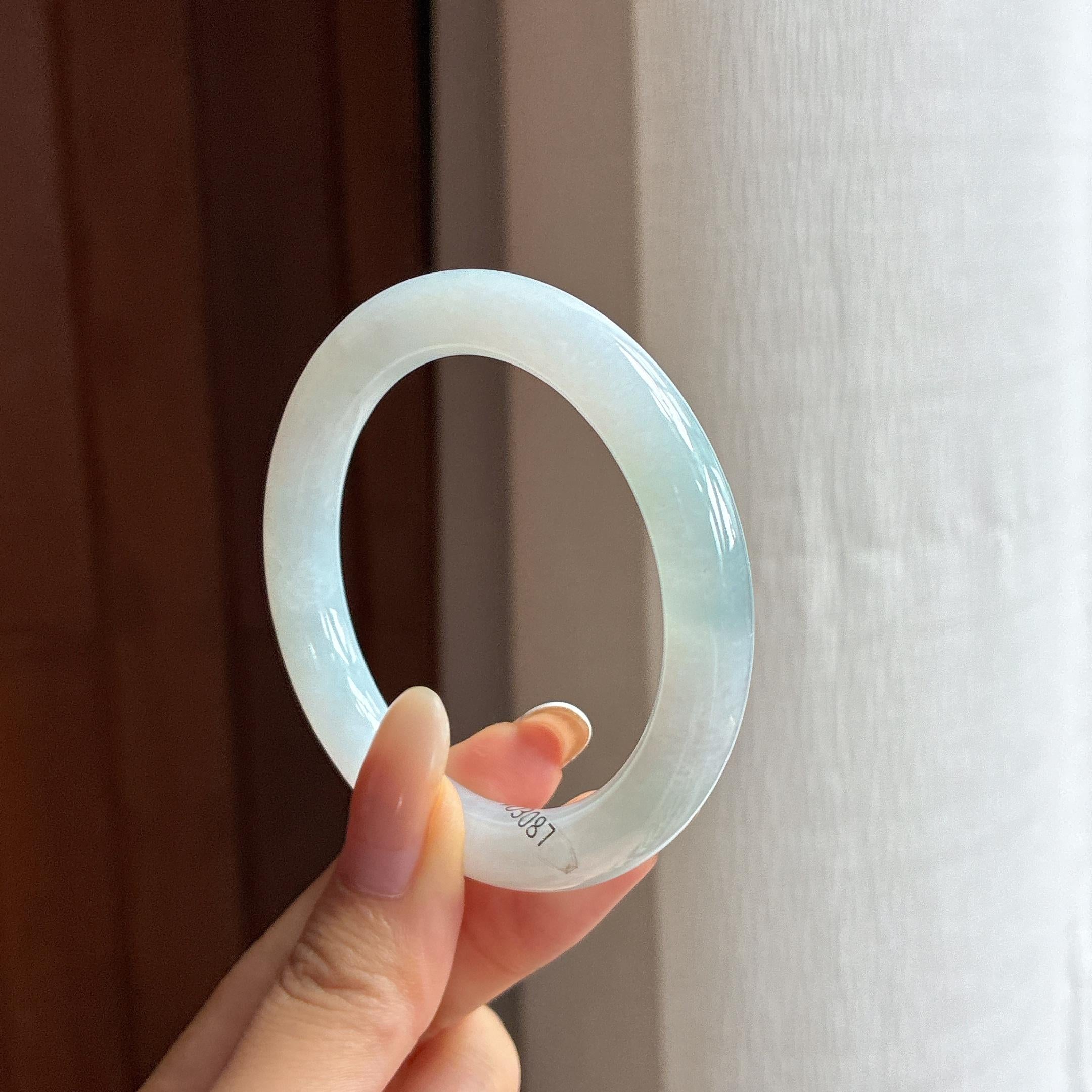 糯冰飘花翡翠圆条手镯（51mm)（yc417237）