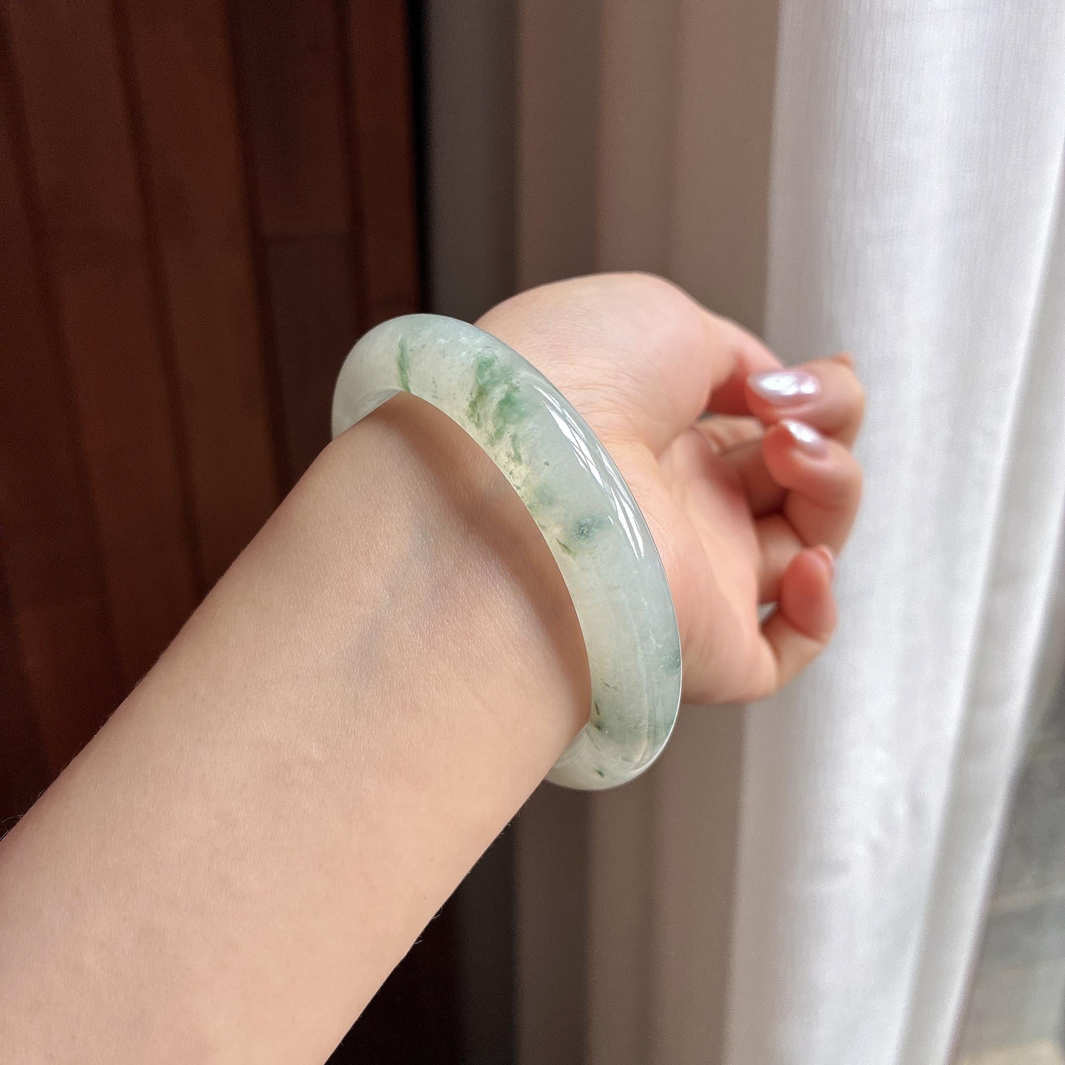 糯冰飘花正圈平安镯 58圈 天然缅甸A货翡翠（yc495758）
