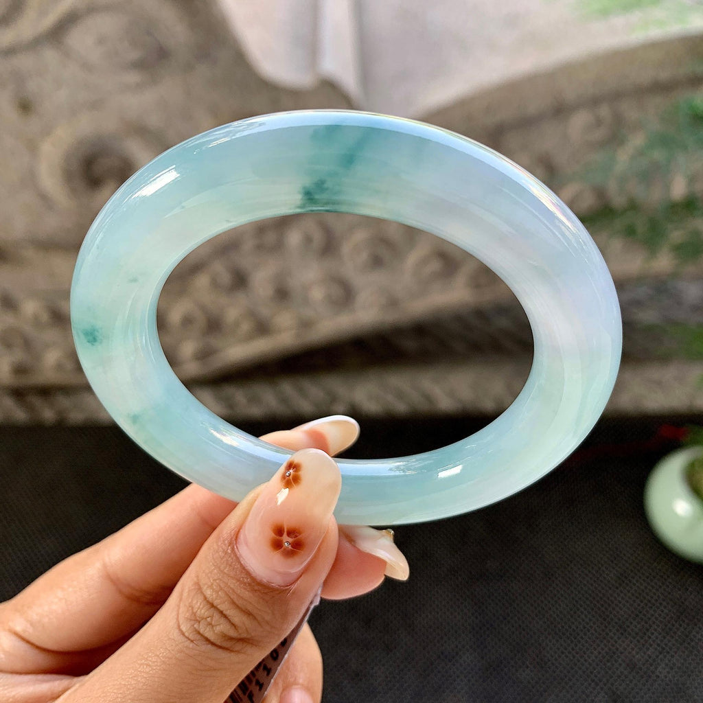 糯冰种飘花圆条手镯（53.3mm）（yc264045）