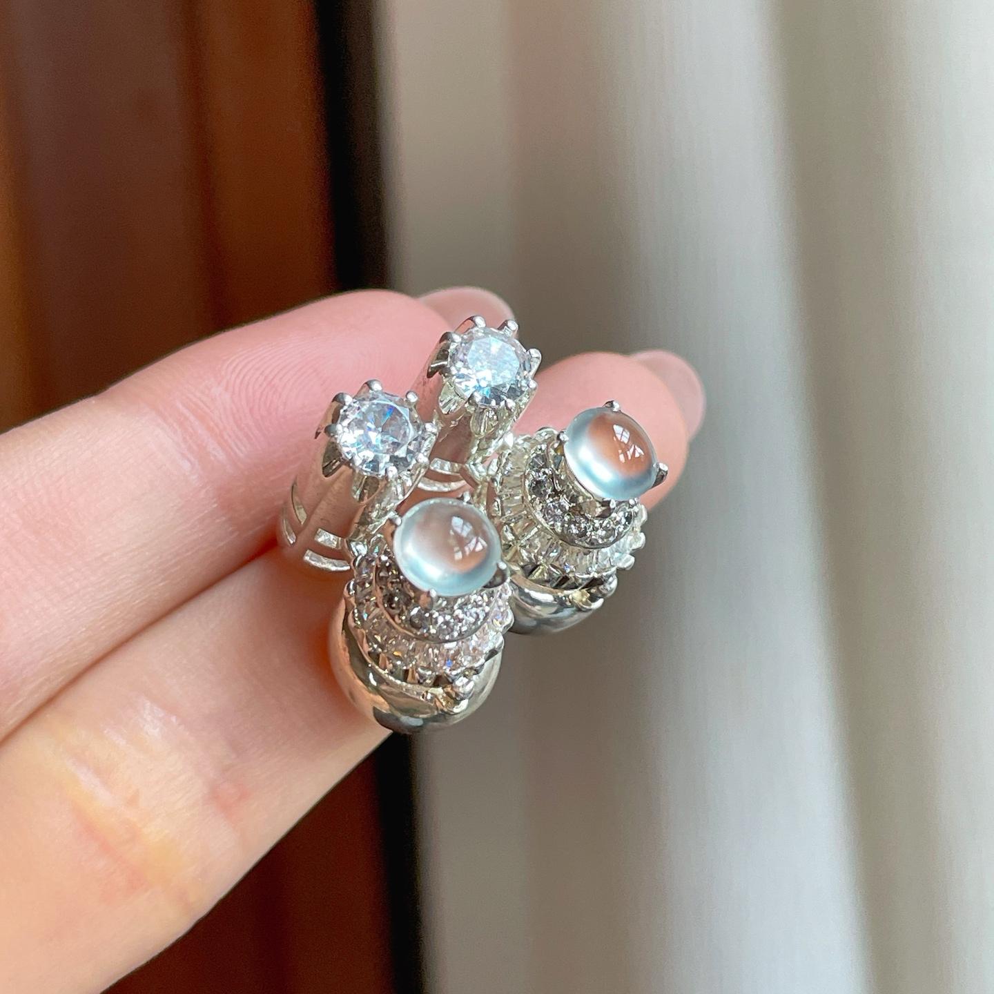 铜托冰玻种无色翡翠蛋面（yc349416）