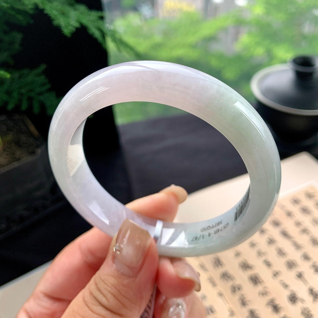 细糯种淡春彩正圈平安镯 56圈口 天然缅甸A货翡翠（yc473081）