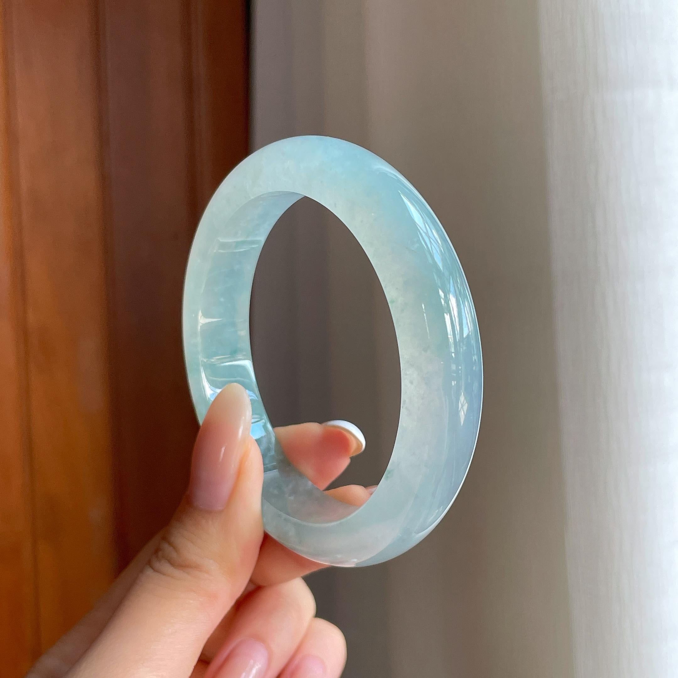 冰种飘花翡翠平安镯（55.3mm)（yc416487）