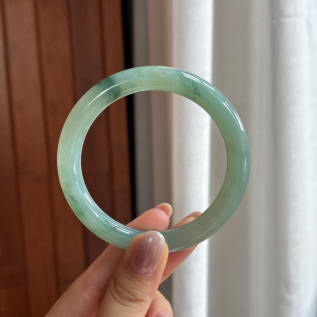 糯冰飘花圆条手镯 56圈 天然缅甸A货翡翠（yc507144）