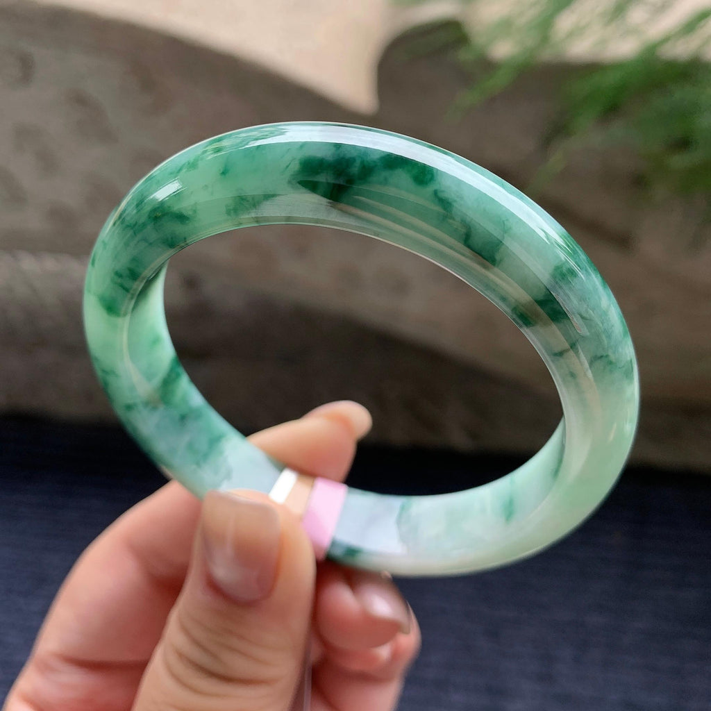 细糯种飘蓝花正圈平安镯  56.8圈口 天然缅甸A货翡翠（yc405538）