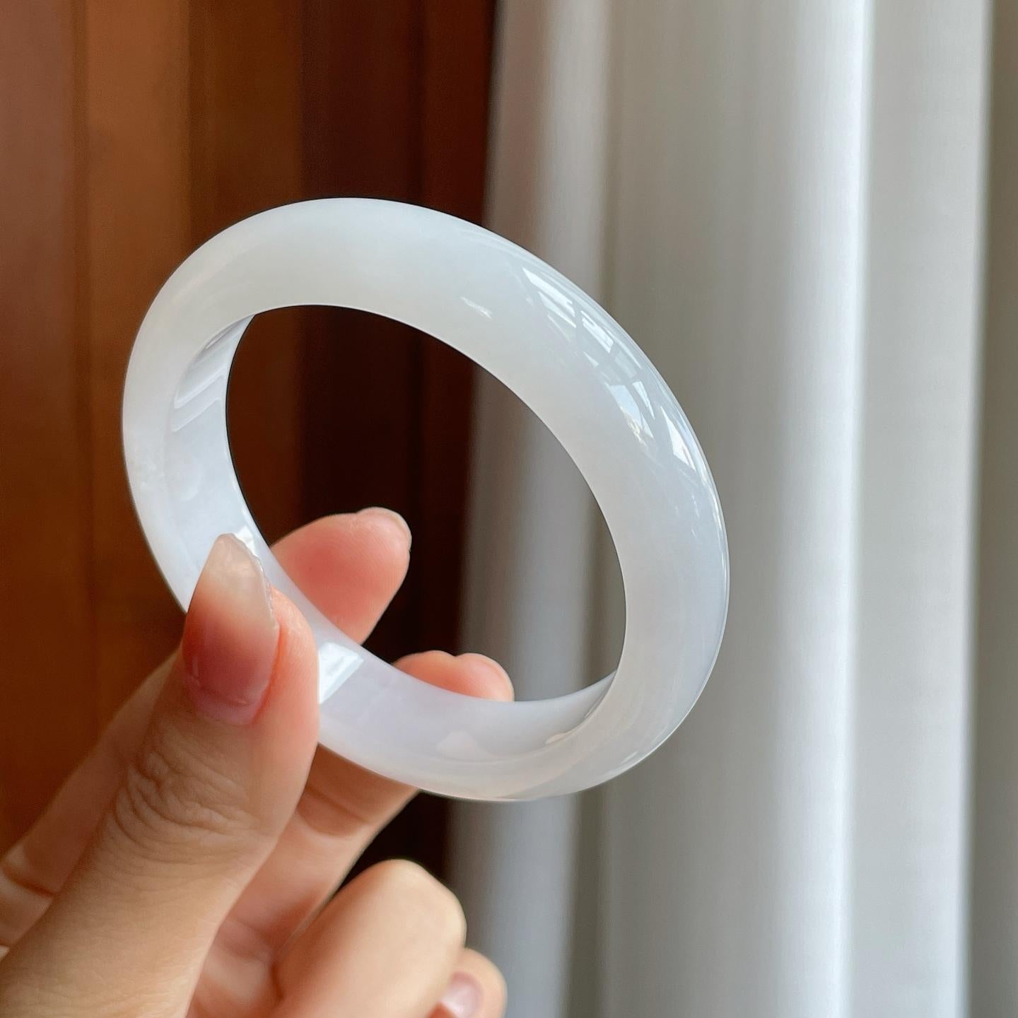 细糯冰白月光翡翠平安镯（54.5mm）（yc318677）