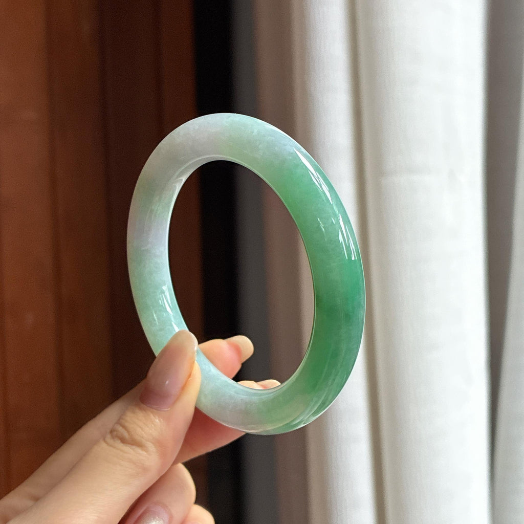 细糯种带色圆条手镯 56圈 天然缅甸A货翡翠（yc454460）