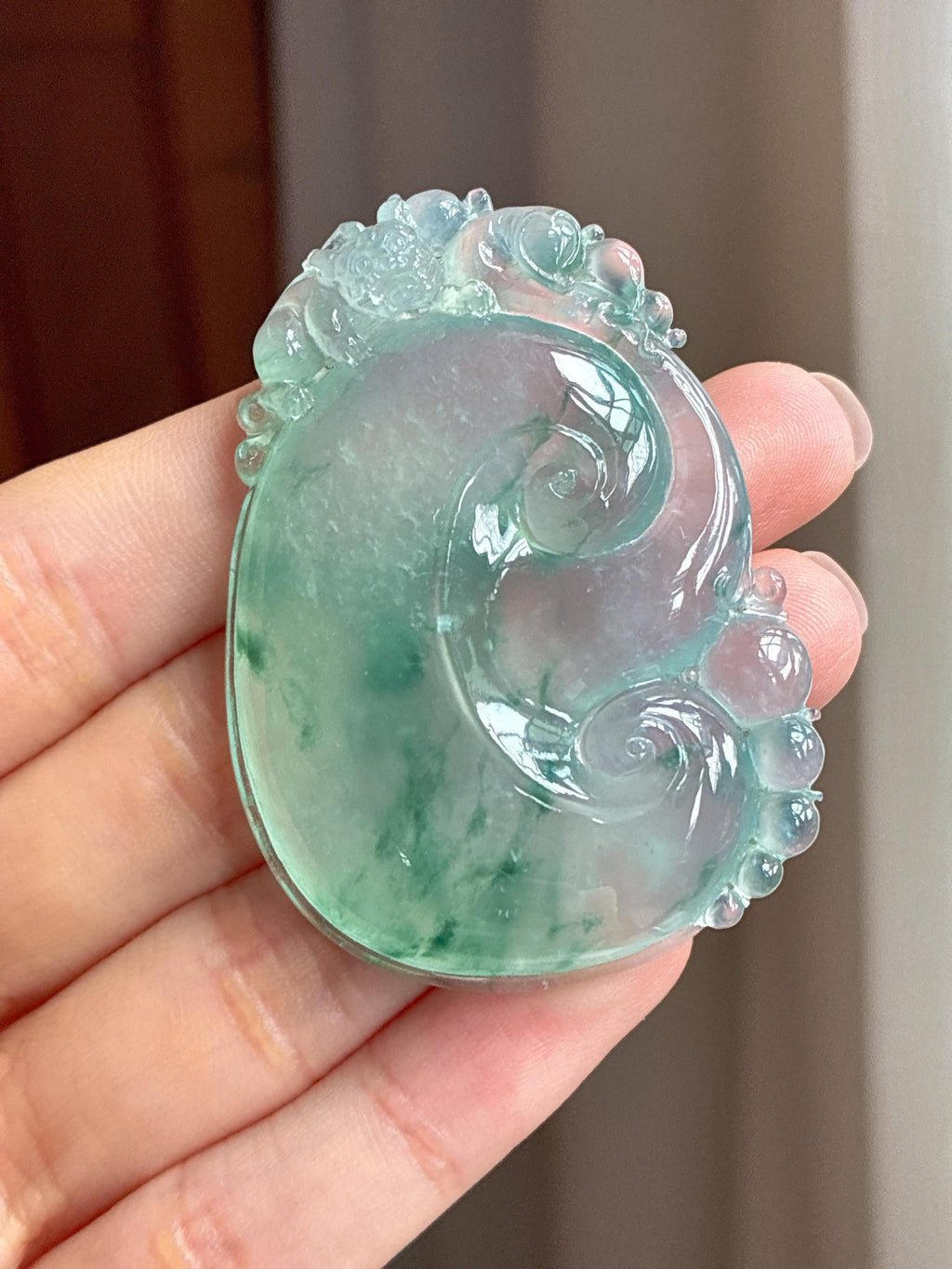 冰玻种飘花翡翠如意（yc431082）