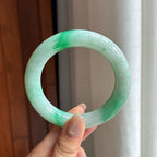 糯冰带色翡翠圆条手镯 55圈（yc434862）