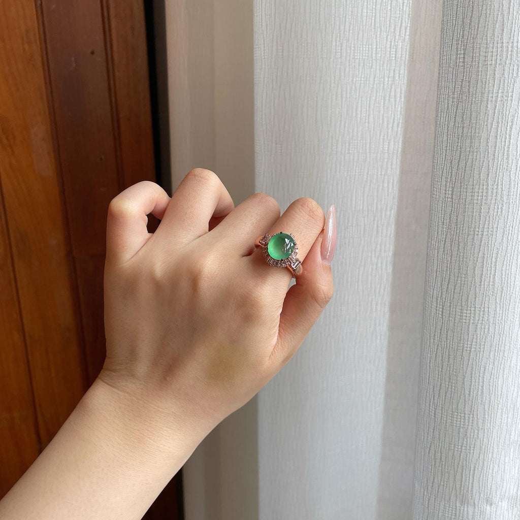 铜托冰种晴水戒指蛋面（yc279367）