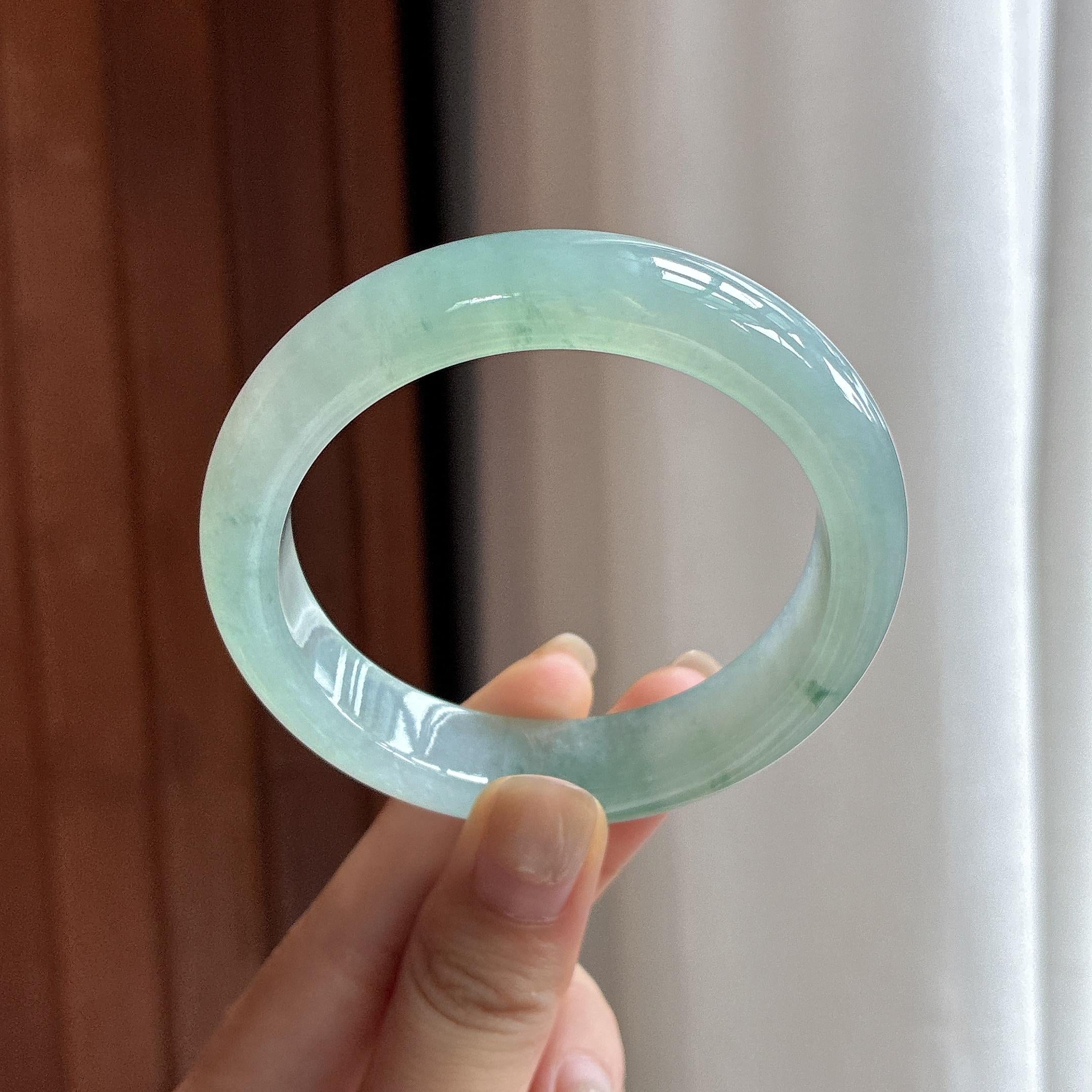 冰种飘花正圈平安镯 55圈 天然缅甸A货翡翠（yc484011）