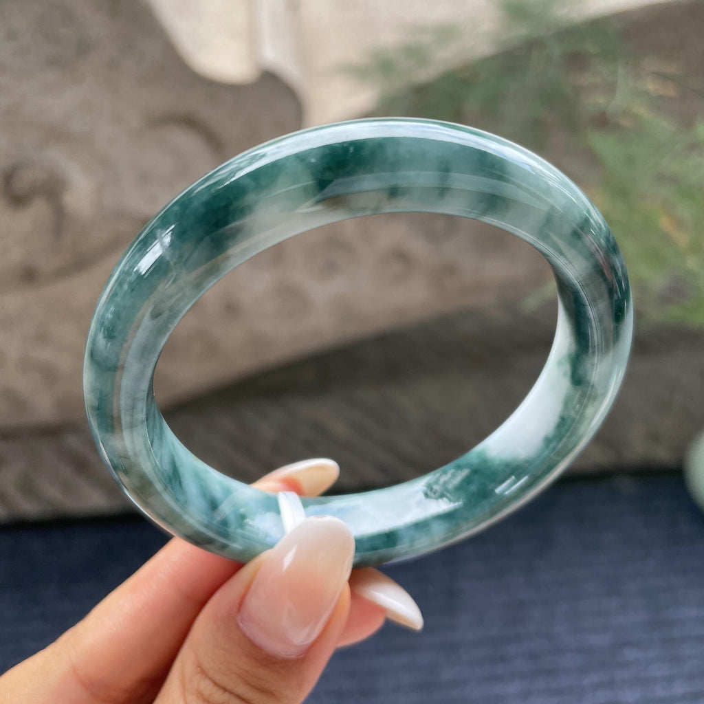 大圈口     细糯种飘花正圈平安镯58.2圈     天然缅甸A货翡翠（yc421237）