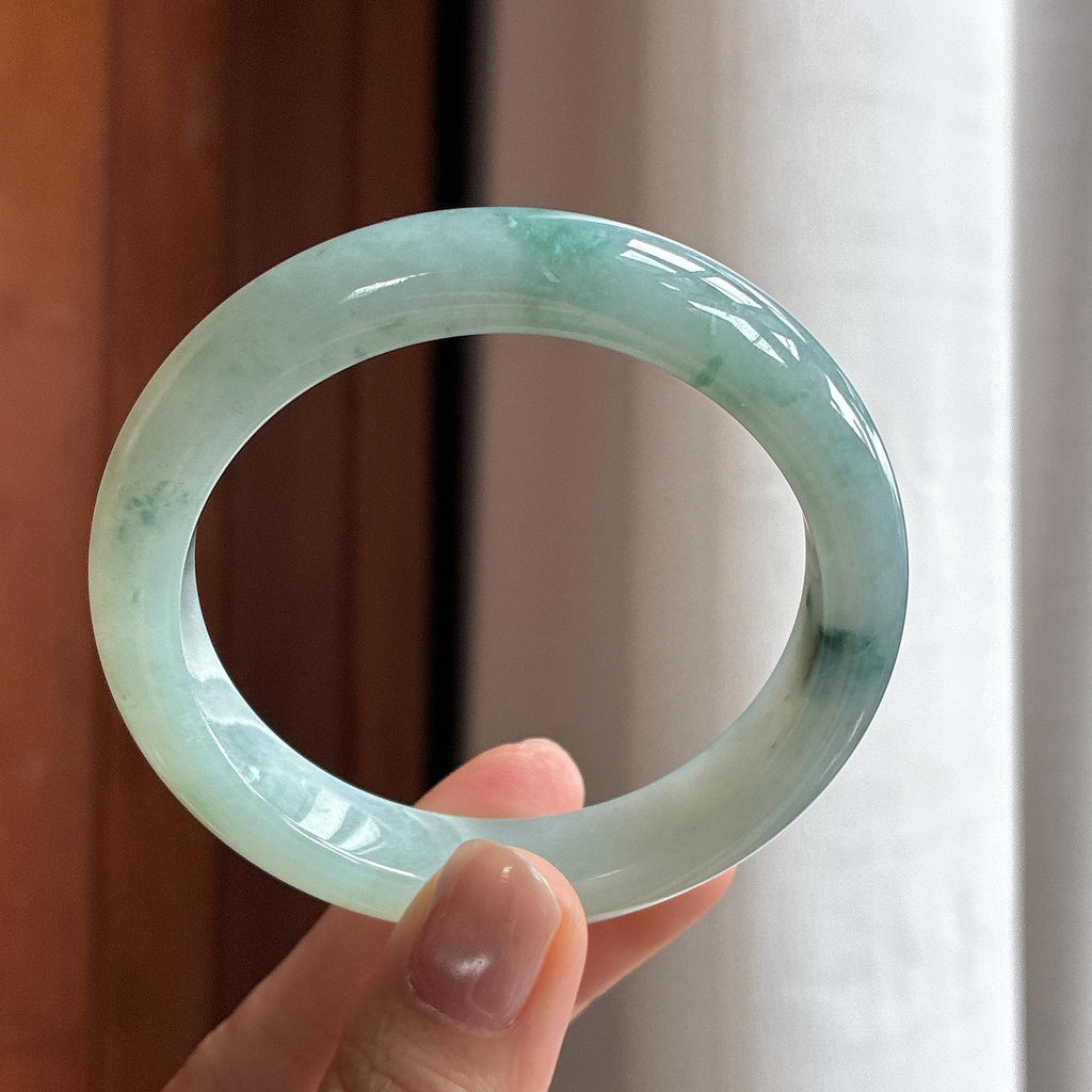 细糯种飘花正圈平安镯 天然缅甸A货翡翠（yc469550）