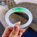 糯冰种淡紫底飘绿圆条手镯（53.4mm）（yc290113）
