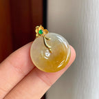 18k金镶糯冰黄翡翡翠平安扣（yc253124）